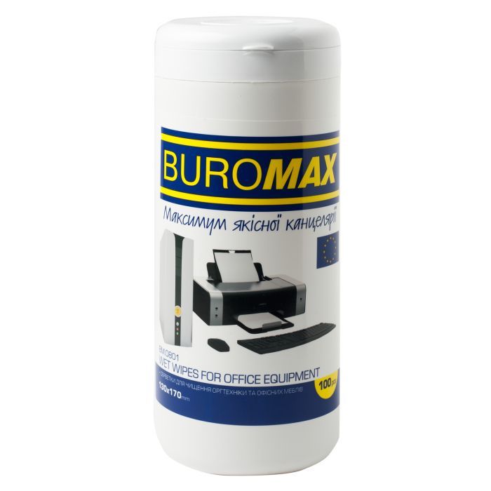 Серветки для чищення оргтехніки, поверхонь та офісних меблів Buromax 100 шт BM.0801